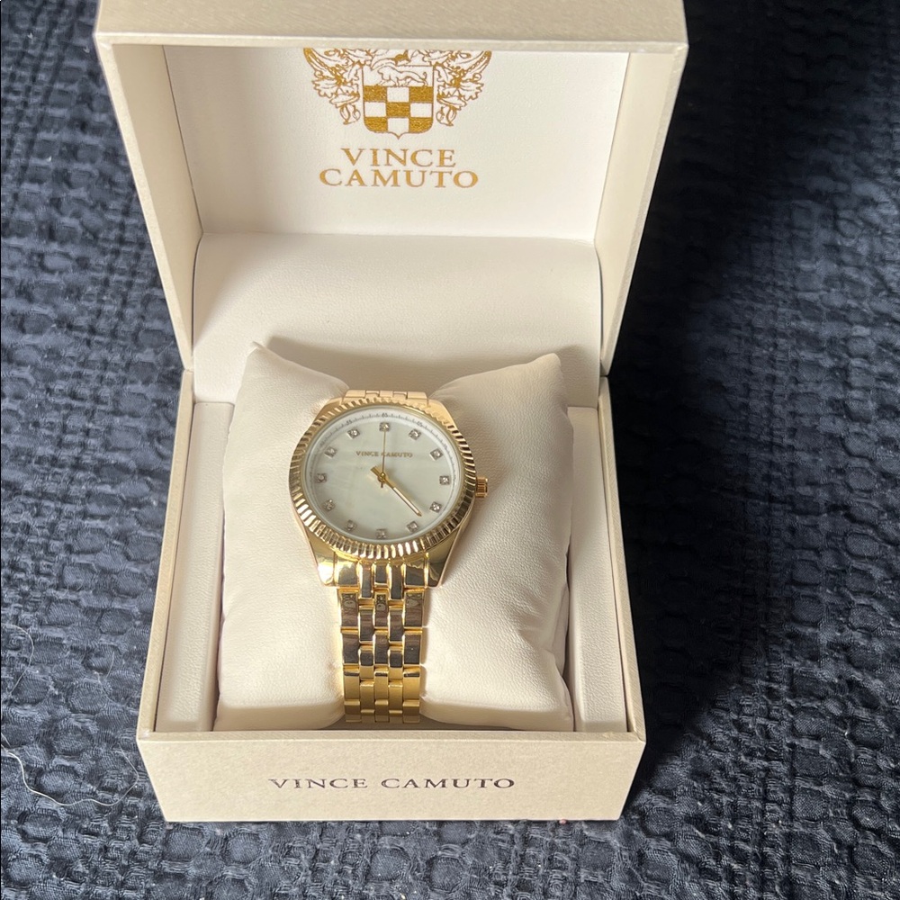 Vince Camuto Gold-Tone Watch with White Dial
